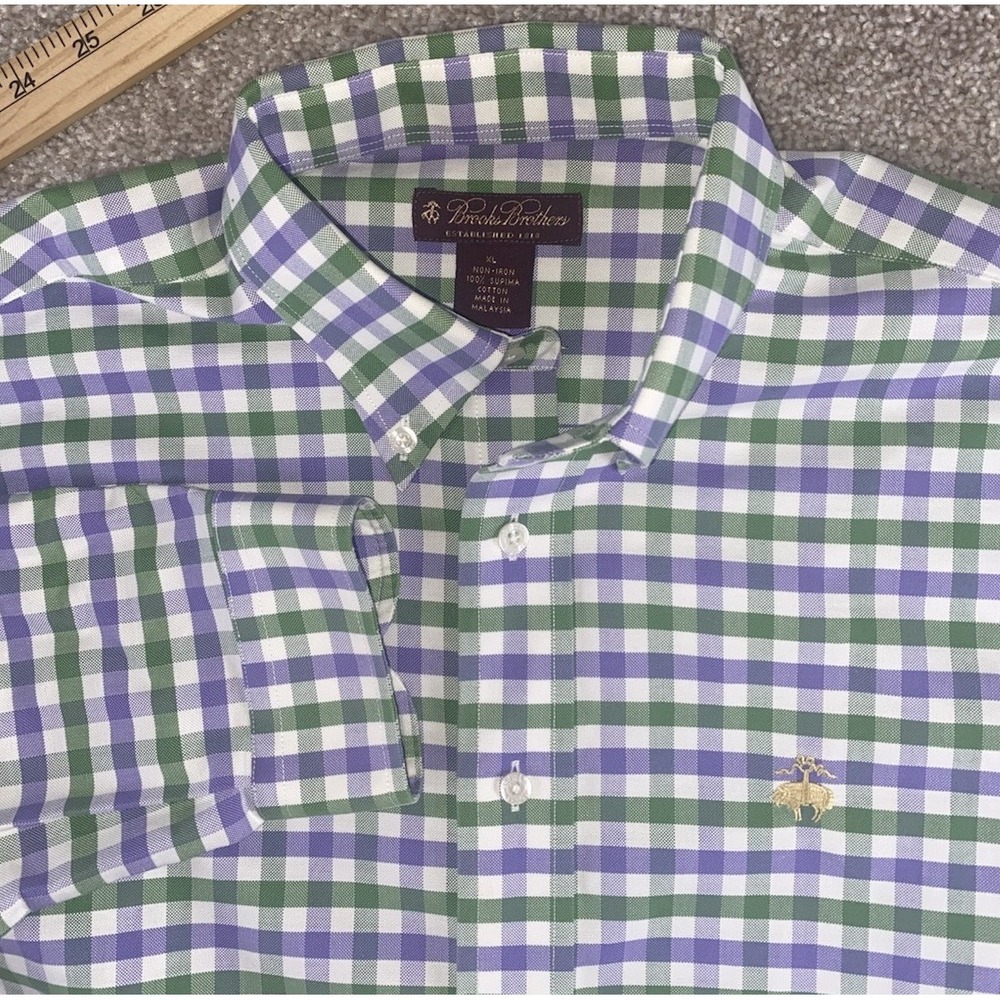Brooks Brothers Womens XL / Mens S Shirt Purple/Green Plaid Cotton Golden Lamb